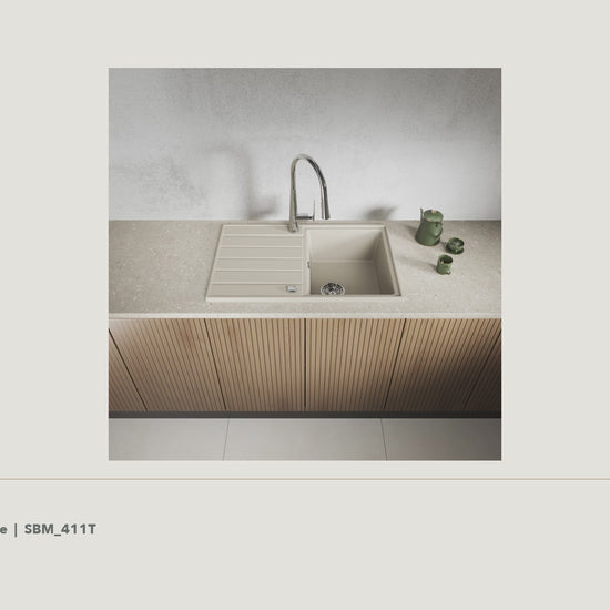 Laveo Margarita Granite Kitchen Sink Single Bowl with Drainer - Beige / Beach Sand · product video