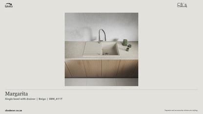 Laveo Margarita Granite Kitchen Sink Single Bowl with Drainer - Beige / Beach Sand · product video