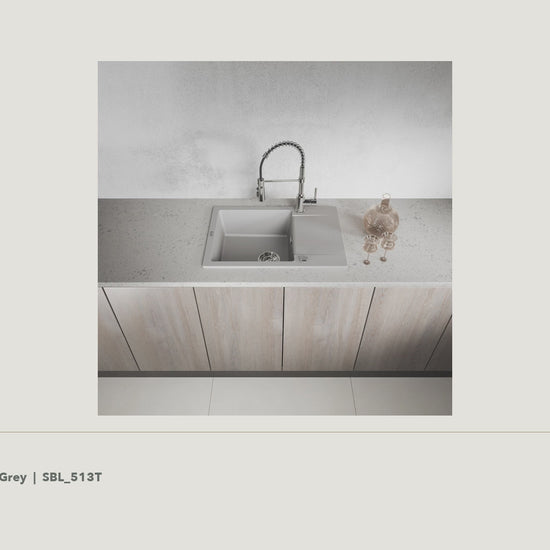 Laveo Celebes Granite Kitchen Sink Single Bowl with Half Drainer - Grey · product video