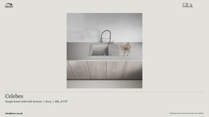 Laveo Celebes Granite Kitchen Sink Single Bowl with Half Drainer - Grey · product video