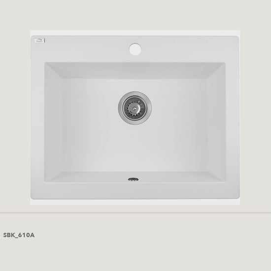 Laveo Komodo Granite Kitchen Sink Single Bowl 630mm - White · product video