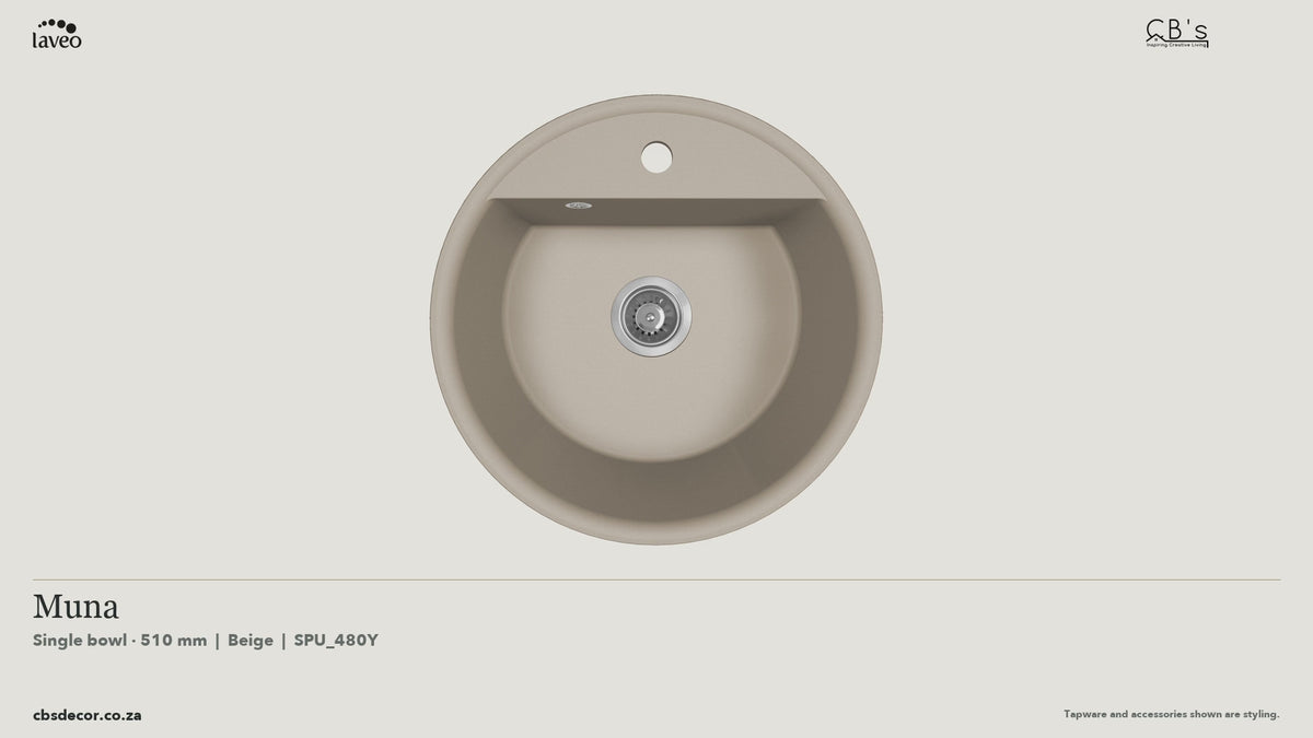 Laveo Muna Granite Kitchen Sink Single Bowl 510mm - Beige / Beach Sand · product video