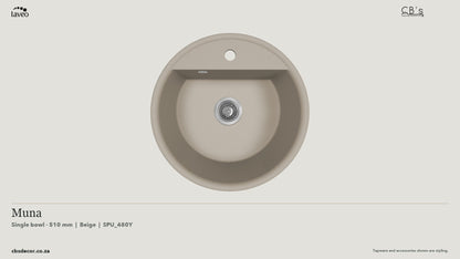 Laveo Muna Granite Kitchen Sink Single Bowl 510mm - Beige / Beach Sand · product video