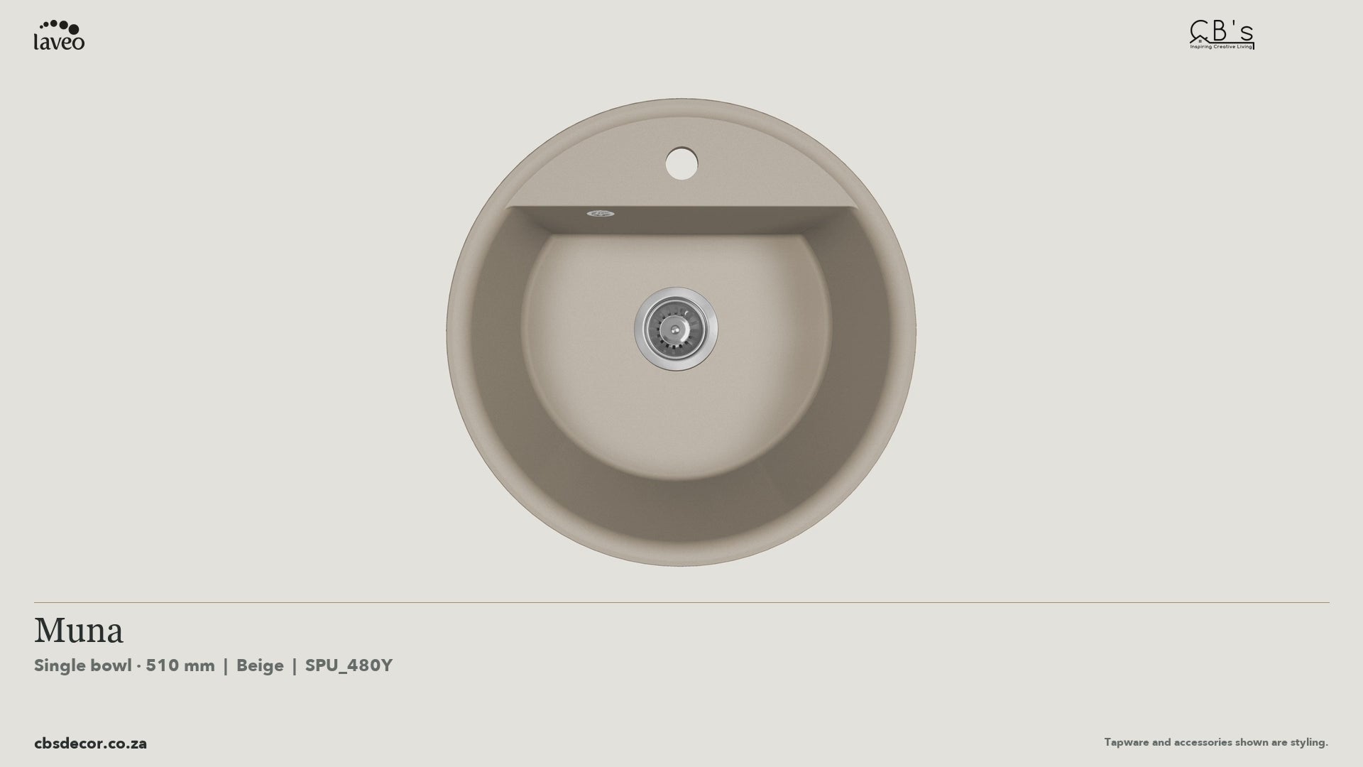 Laveo Muna Granite Kitchen Sink Single Bowl 510mm - Beige / Beach Sand · product video