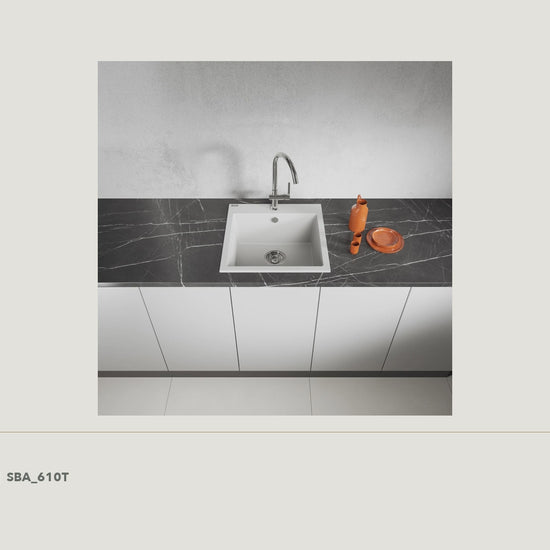 Laveo Alena Granite Kitchen Sink Single Bowl 490mm - White · product video