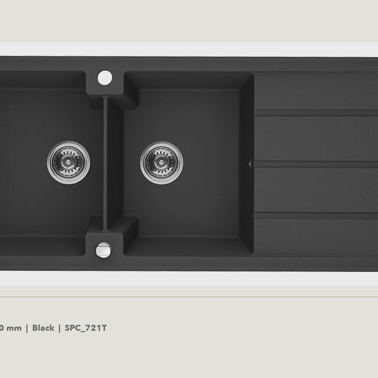Laveo Canaria Granite Kitchen Sink Double Bowl with Drainer 1160mm - Black · product video