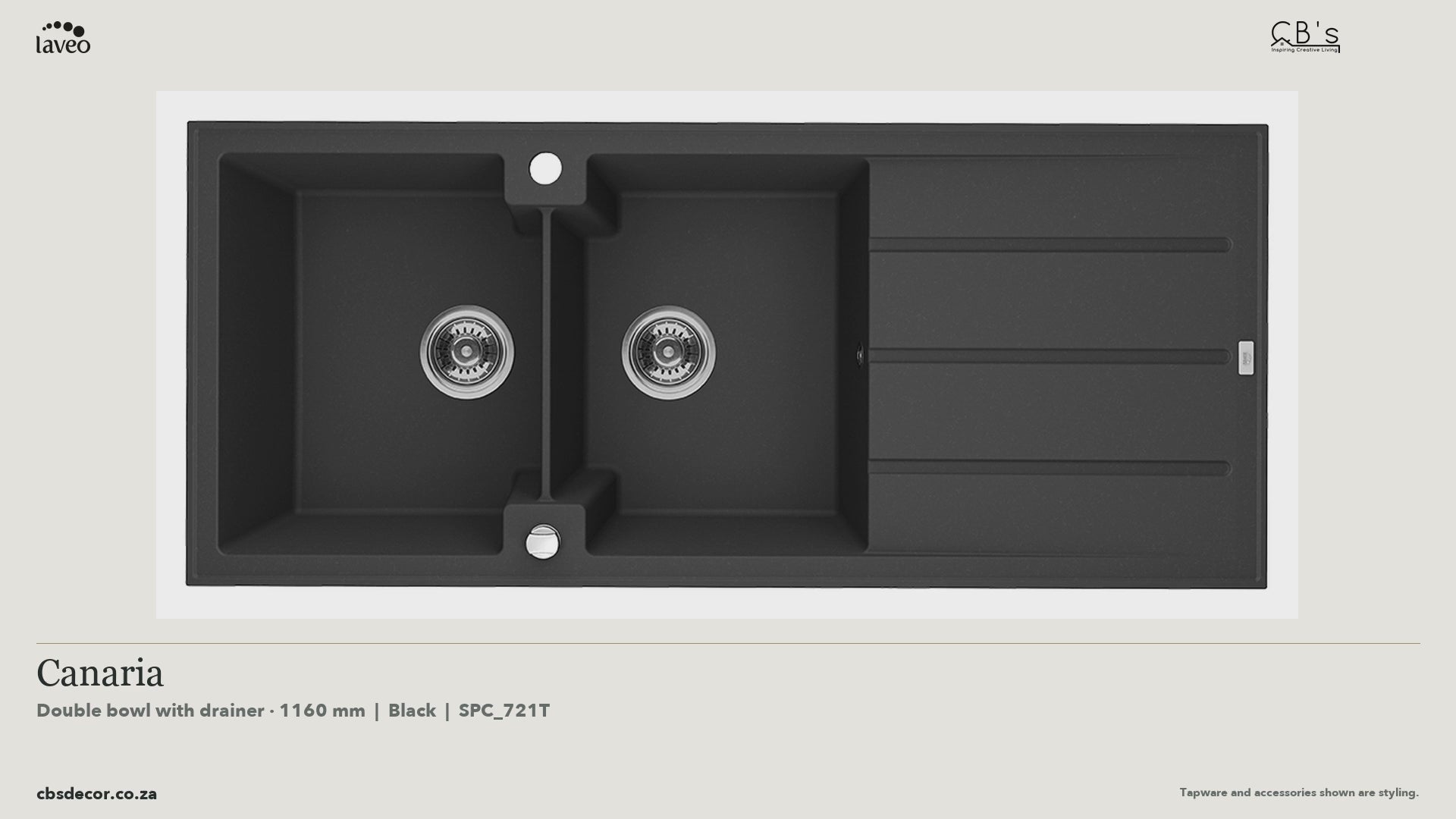 Laveo Canaria Granite Kitchen Sink Double Bowl with Drainer 1160mm - Black · product video
