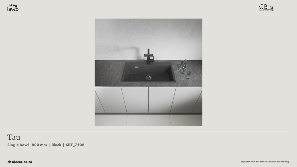 Laveo Tau Granite Kitchen Sink Single Bowl 800mm - Black · product video