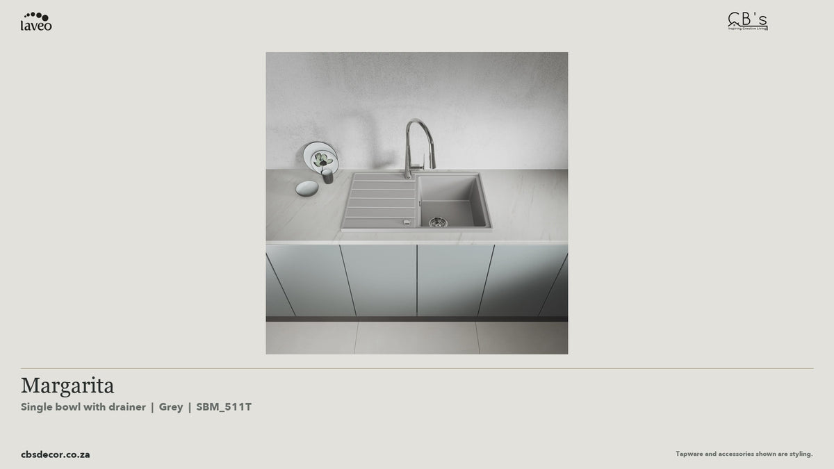 Laveo Margarita Granite Kitchen Sink Single Bowl with Drainer - Grey · product video
