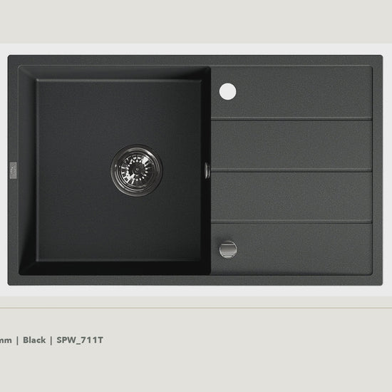 Laveo Wolin Granite Kitchen Sink Single Bowl with Drainer 780mm - Black · product video