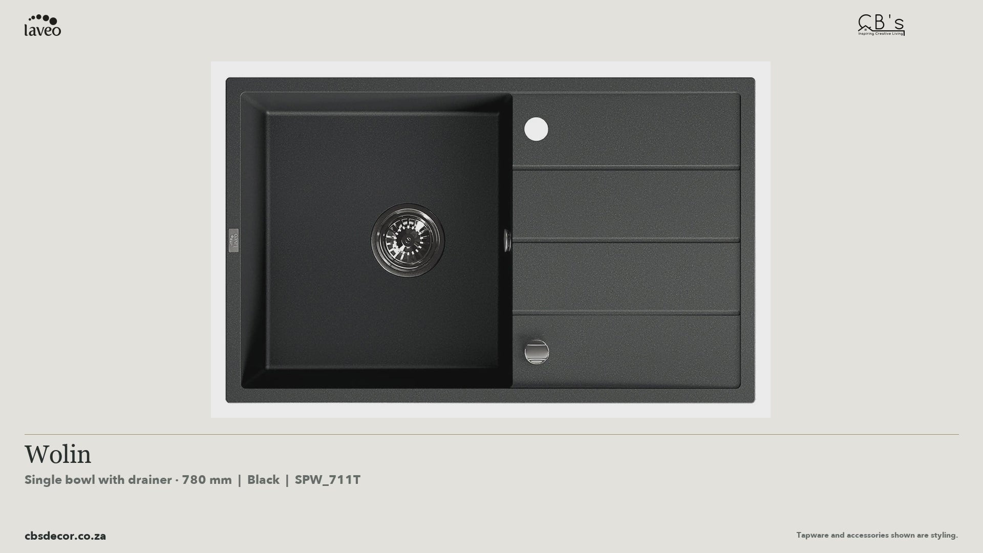 Laveo Wolin Granite Kitchen Sink Single Bowl with Drainer 780mm - Black · product video