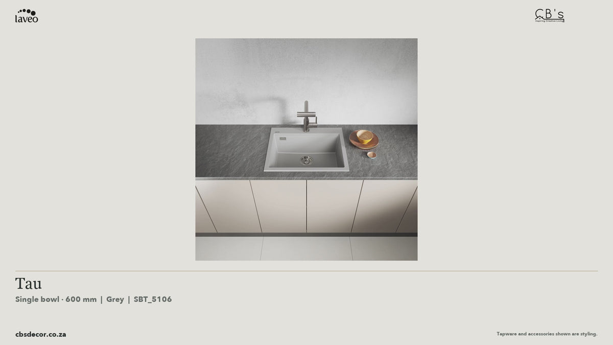 Laveo Tau Granite Kitchen Sink Single Bowl 600mm - Grey · product video