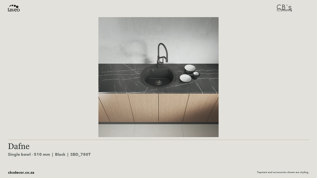 Laveo Dafne Granite Kitchen Sink Single Bowl 510mm - Black · product video
