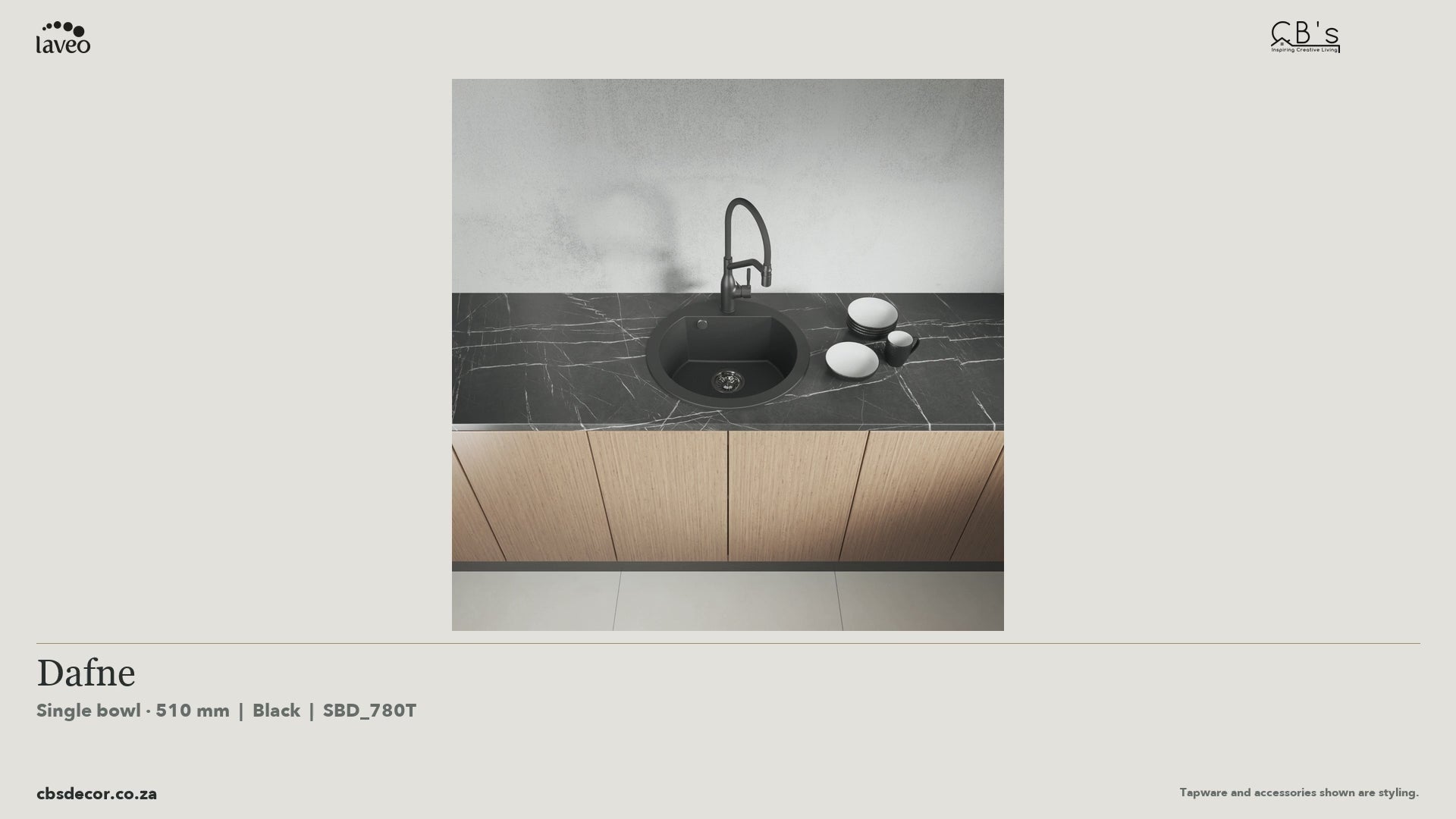 Laveo Dafne Granite Kitchen Sink Single Bowl 510mm - Black · product video