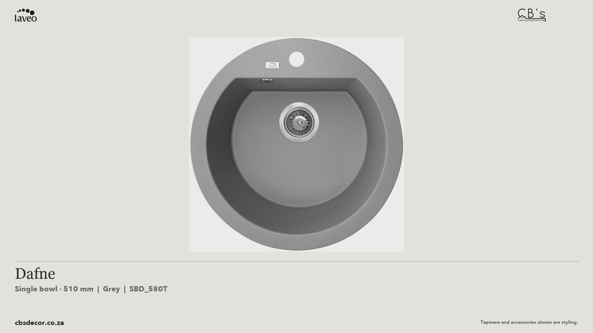 Laveo Dafne Granite Kitchen Sink Single Bowl 510mm - Grey · product video