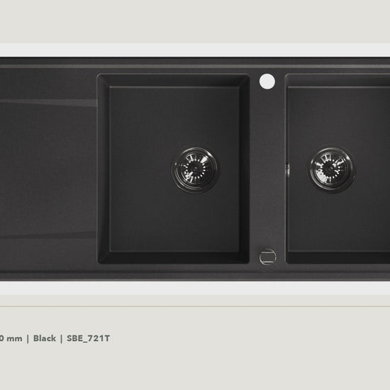 Laveo Megalo Granite Kitchen Sink Double Bowl with Drainer 1160mm - Black · product video