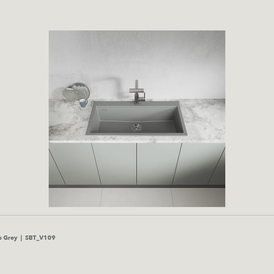 Laveo Tau Granite Kitchen Sink Single Bowl 900mm - Volcano Grey · product video