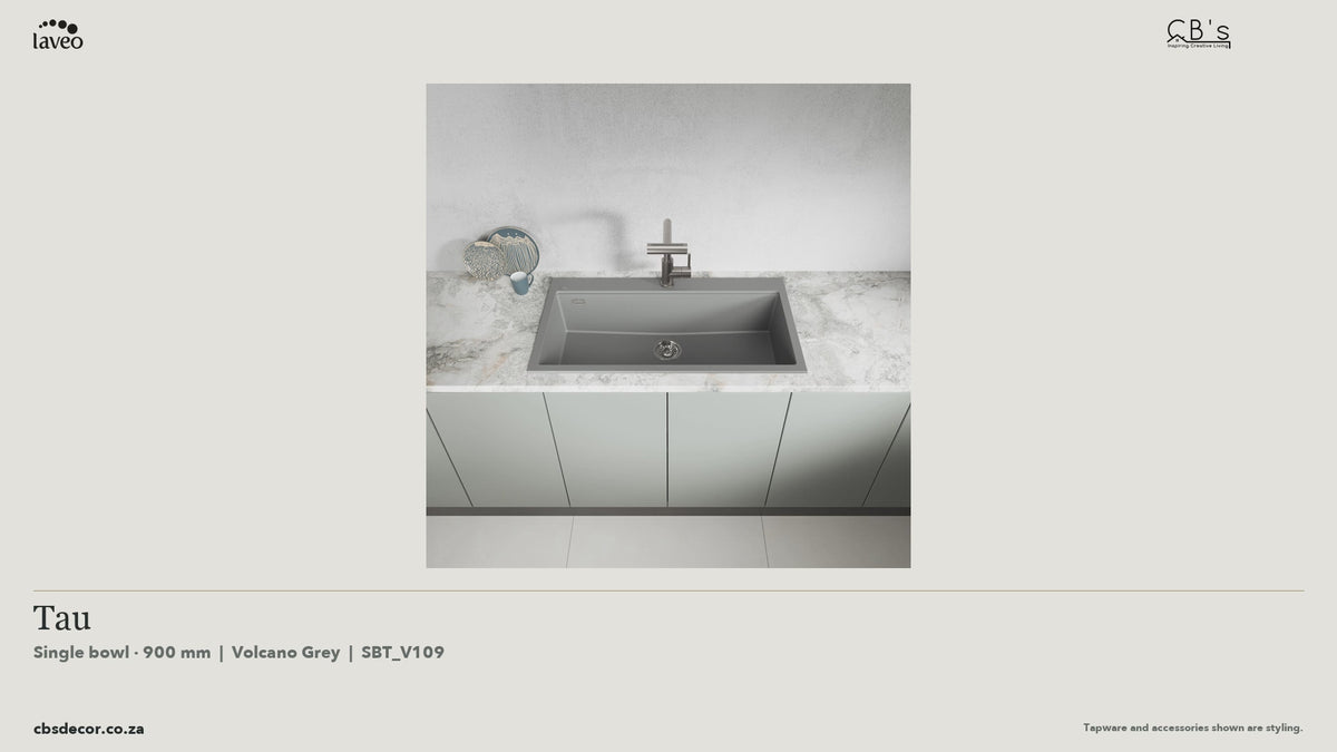 Laveo Tau Granite Kitchen Sink Single Bowl 900mm - Volcano Grey · product video