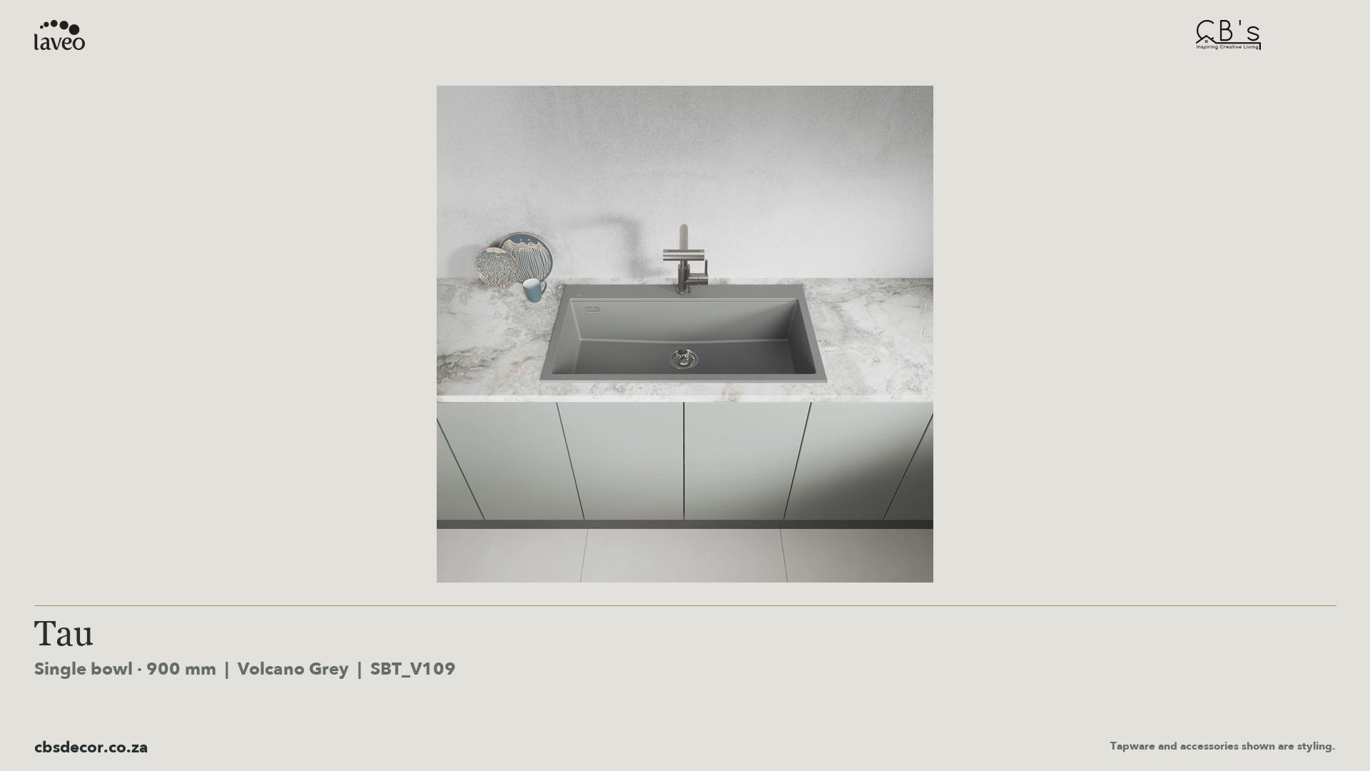 Laveo Tau Granite Kitchen Sink Single Bowl 900mm - Volcano Grey · product video