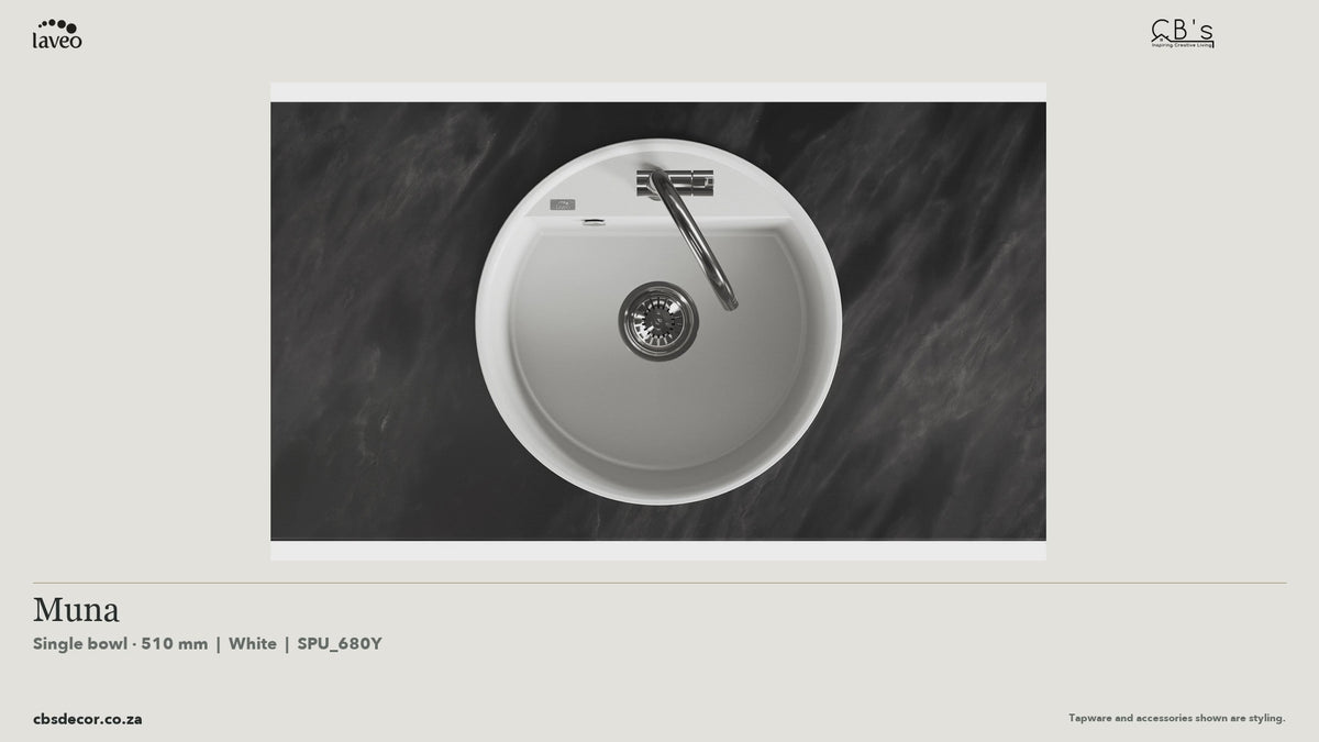 Laveo Muna Granite Kitchen Sink Single Bowl 510mm - White · product video