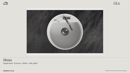 Laveo Muna Granite Kitchen Sink Single Bowl 510mm - White · product video