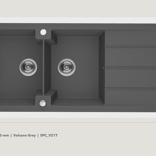Laveo Canaria Granite Kitchen Sink Double Bowl with Drainer 1160mm - Volcano Grey · product video