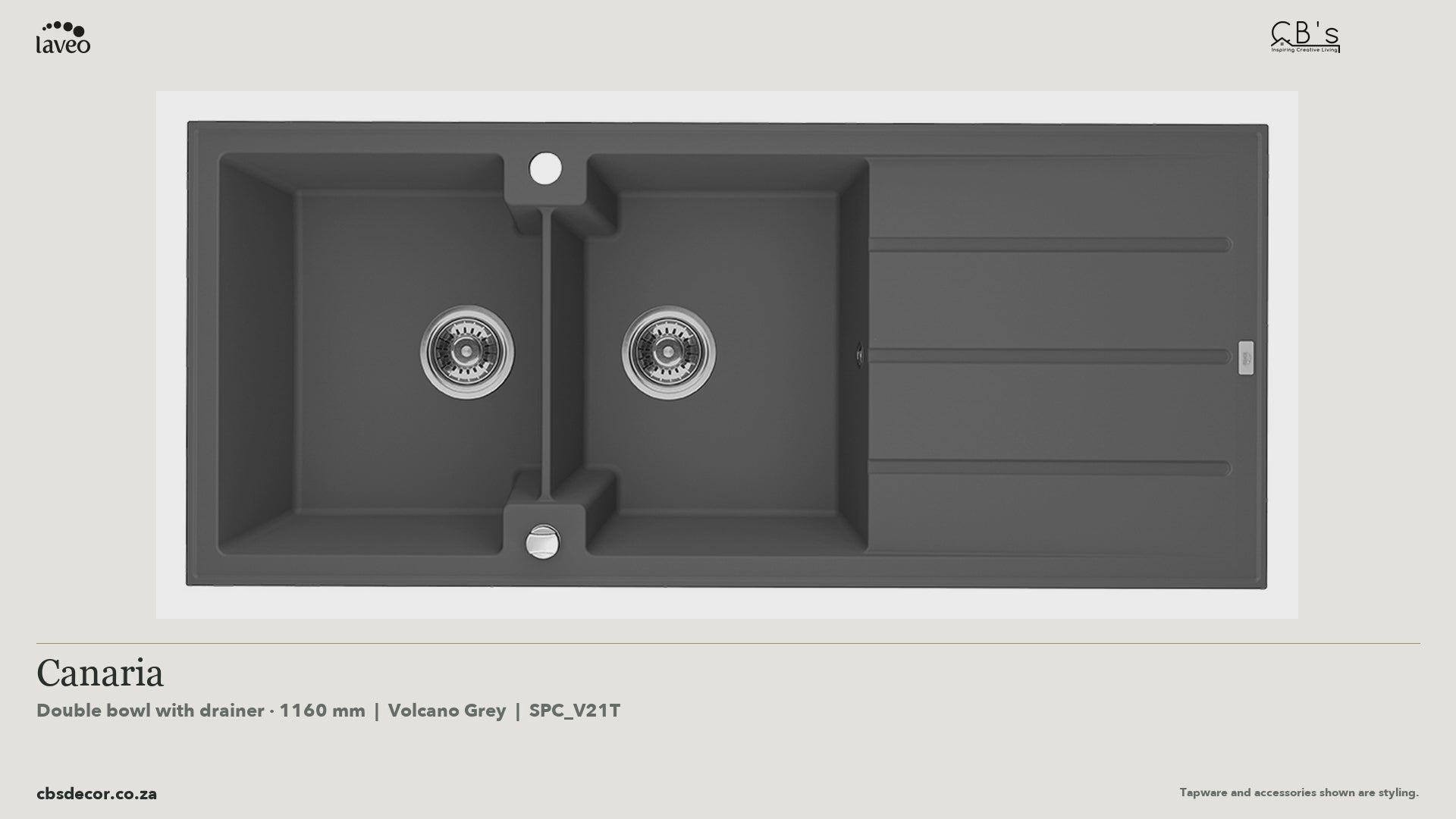 Laveo Canaria Granite Kitchen Sink Double Bowl with Drainer 1160mm - Volcano Grey · product video
