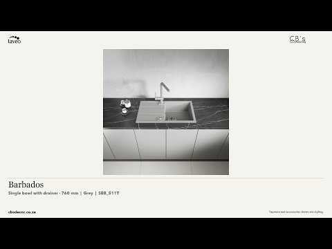 Laveo Barbados Granite Kitchen Sink Single Bowl with Drainer 760mm - Grey · product video