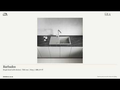 Laveo Barbados Granite Kitchen Sink Single Bowl with Drainer 760mm - Grey · product video