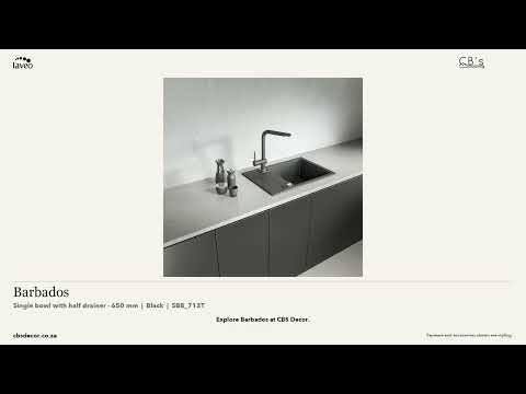 Laveo Barbados Granite Kitchen Sink Single Bowl with Half Drainer 650mm - Black · product video