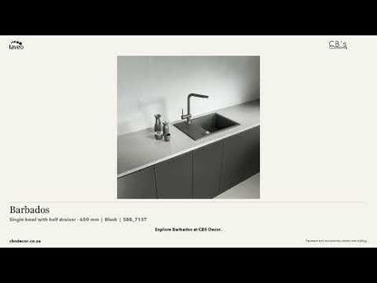 Laveo Barbados Granite Kitchen Sink Single Bowl with Half Drainer 650mm - Black · product video