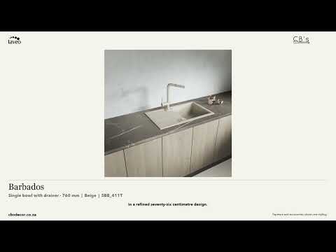 Laveo Barbados Granite Kitchen Sink Single Bowl with Drainer 760mm - Beige / Beach Sand · product video