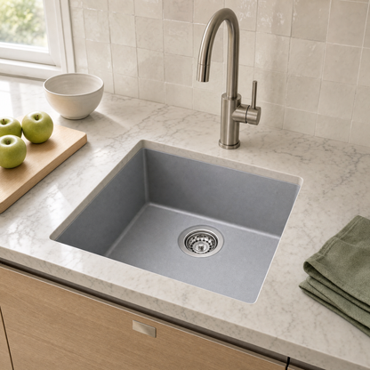 Sternhagen Enigma N100M Croma undermount single bowl granite composite kitchen sink in a modern kitchen