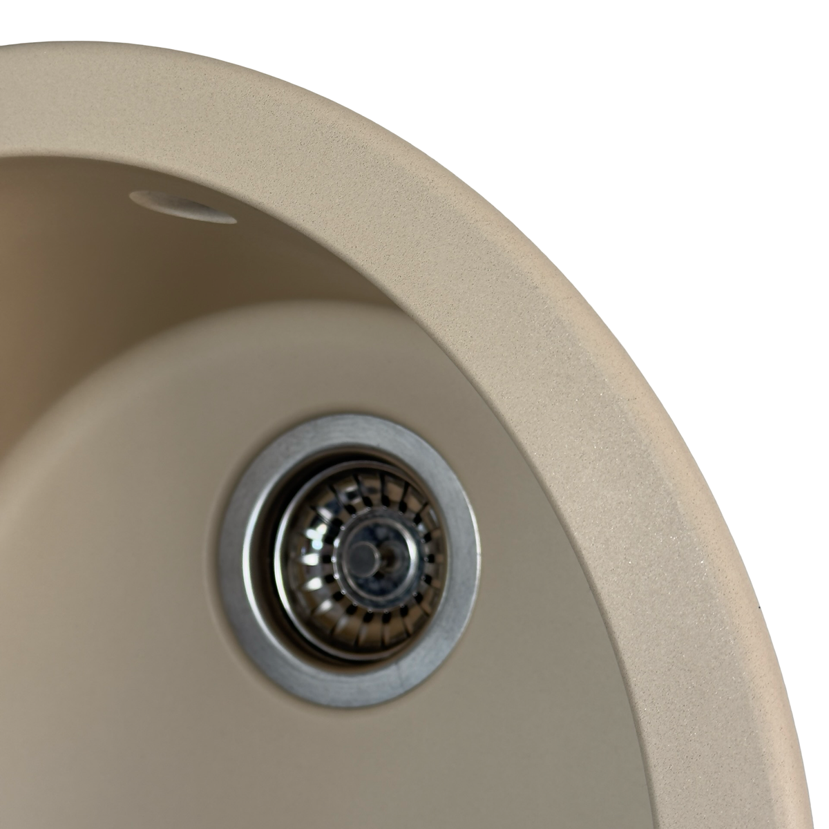 Sternhagen Rock Champagne kitchen sink — rim, bowl and overflow detail
