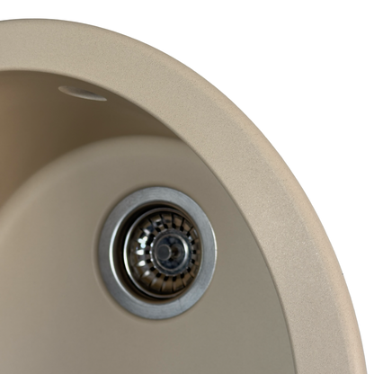 Sternhagen Rock Champagne kitchen sink — rim, bowl and overflow detail