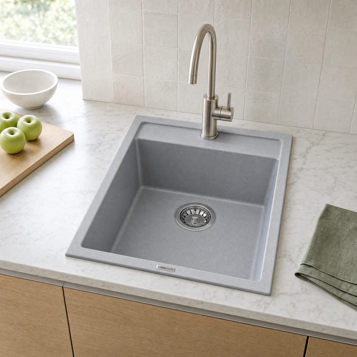 Sternhagen Waltz 400 Croma single bowl granite composite kitchen sink in a modern kitchen