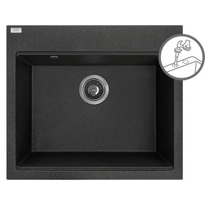 Laveo Tau Granite Sink 1 Bowl 600mm - Black