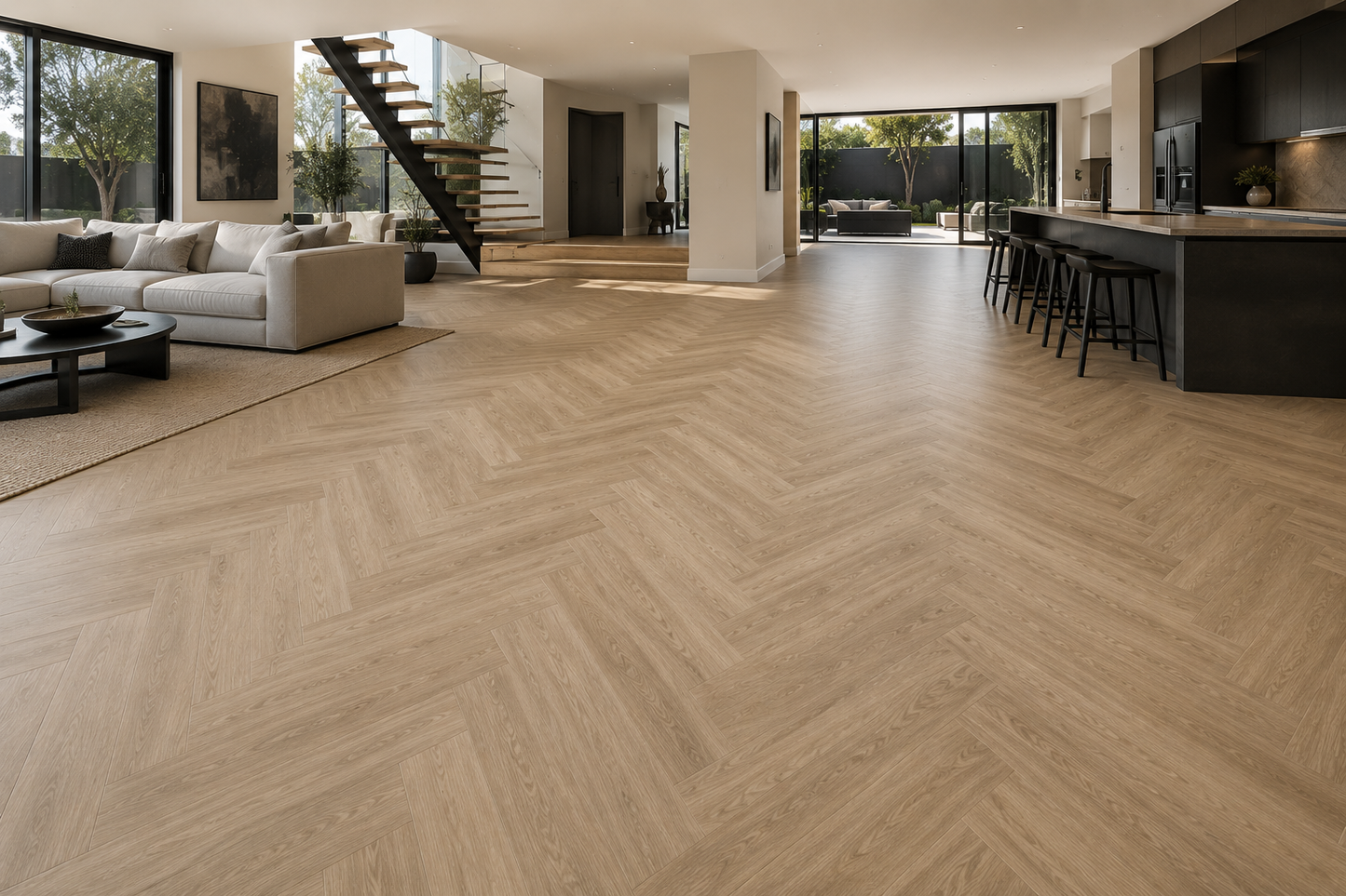 Selene Herringbone Glue Down Vinyl Flooring room setting
