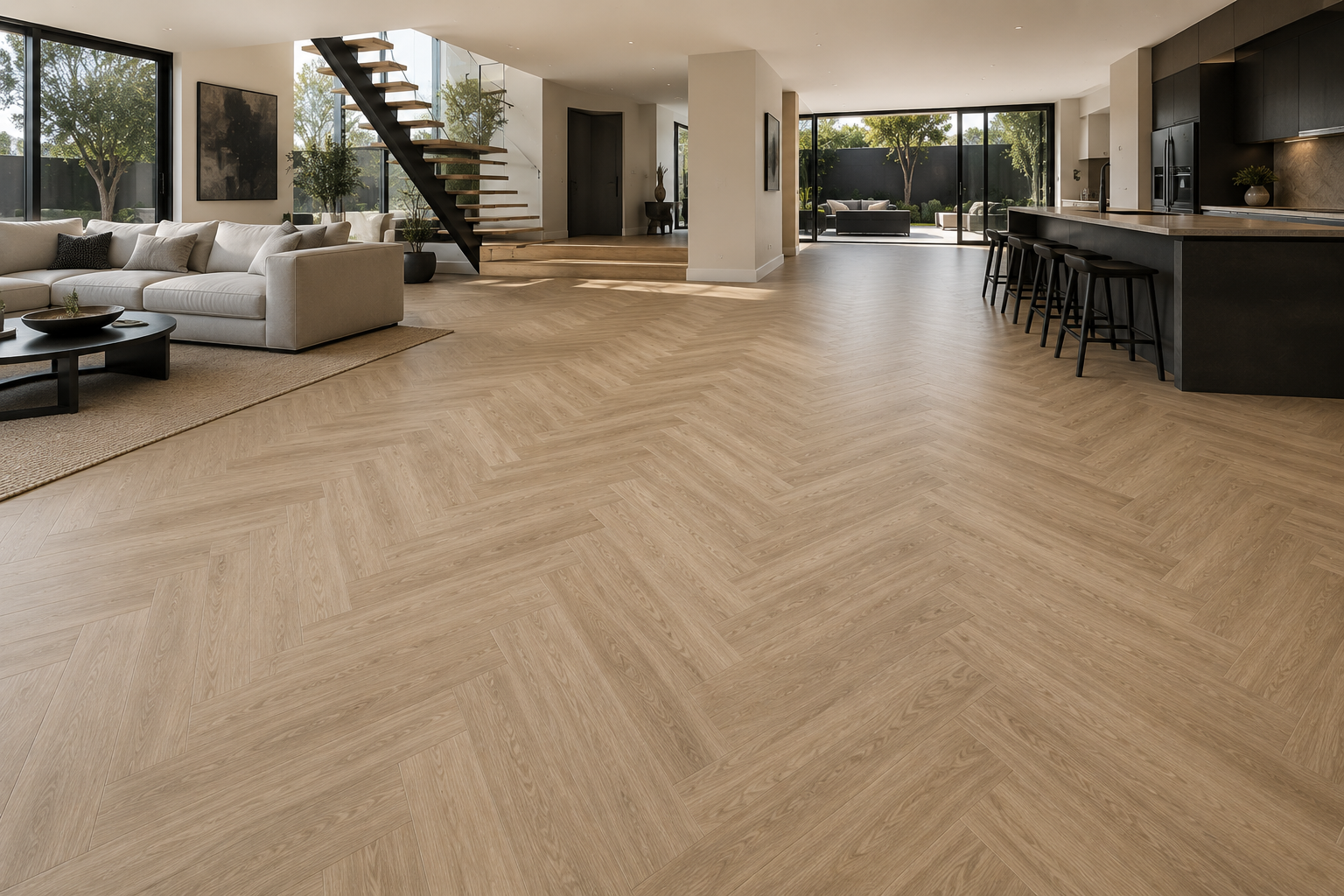 Selene Herringbone Glue Down Vinyl Flooring room setting