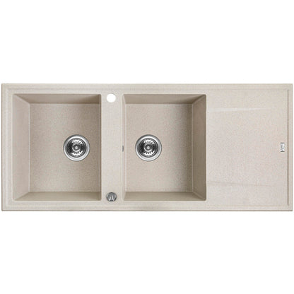 Laveo Megalo Granite Sink 2 Bowl with Drainer - Beach Sand