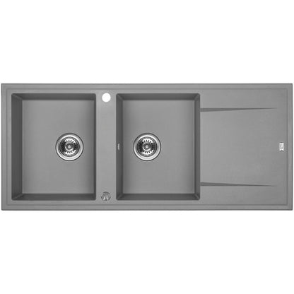 Laveo Megalo Granite Sink 2 Bowl with Drainer - Grey