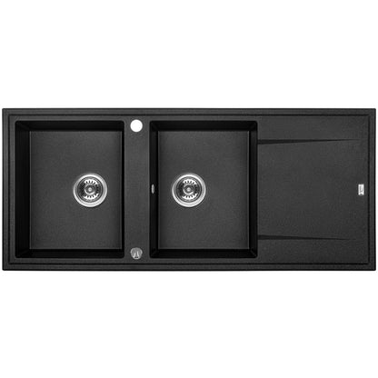 Laveo Megalo Granite Sink 2 Bowl with Drainer - Black